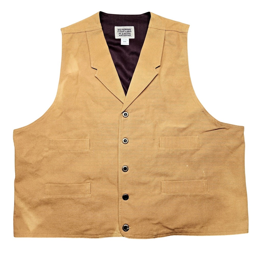 Frontier Classics Vest Mens 2XL Beige Cotton Waistcoat Belted Western Casual